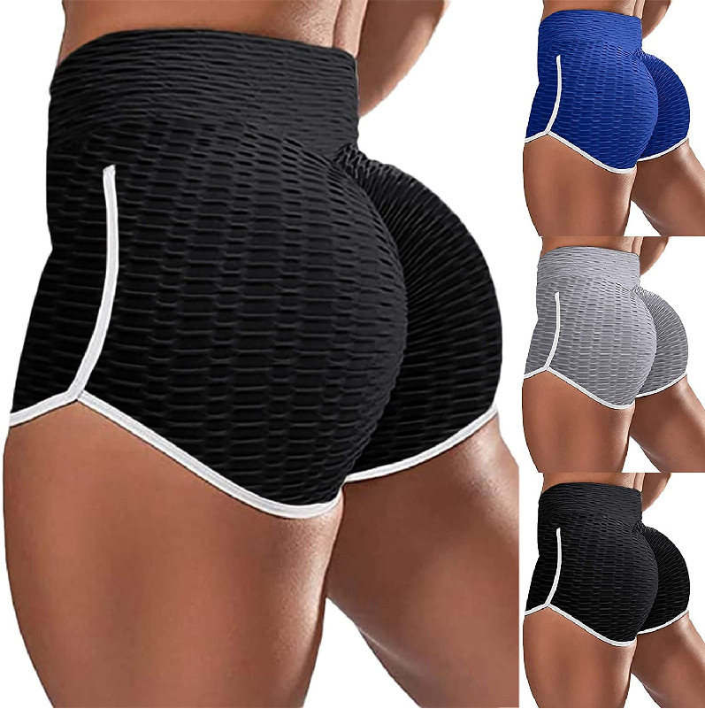 Kvinder Plus Size sorte højtaljede hofteløftende yoga-løbeshorts_voghion.com