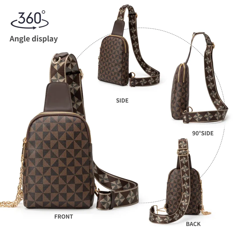 Designer Bag Free Shipping Geometric Pattern Sling Bag Chain Decor Adjustable Strap Student Schoolbag_voghion.com