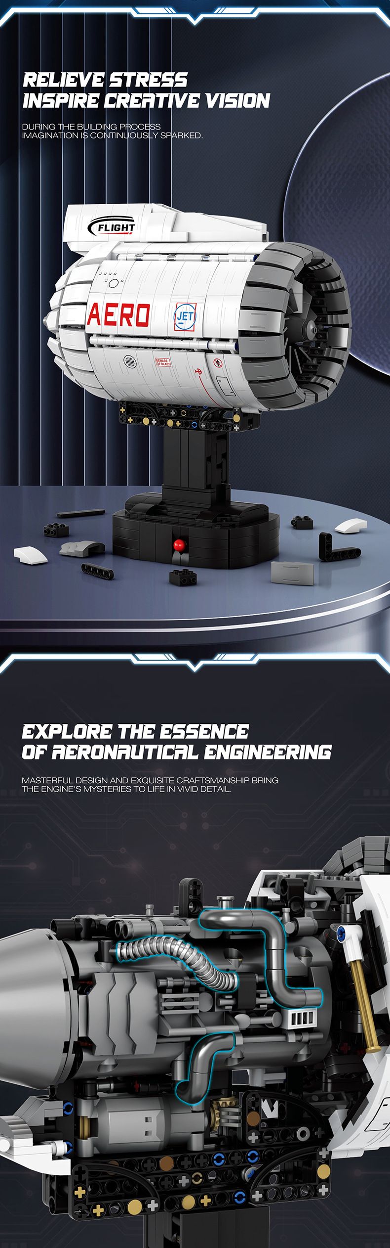 Professional 33019 Aviation Turbofan Engine Building Block Model DIY Assembly Toy For Adults & Teens_voghion.com