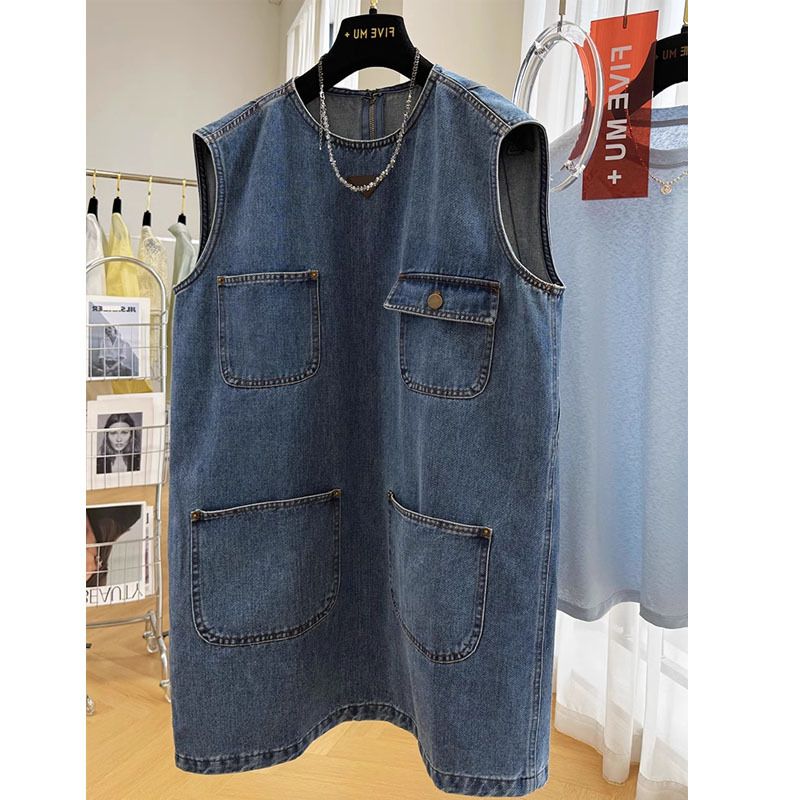 Abito in denim senza maniche coreano casual di alta qualità per le donne in estate, super bello, unico e meraviglioso._voghion.com