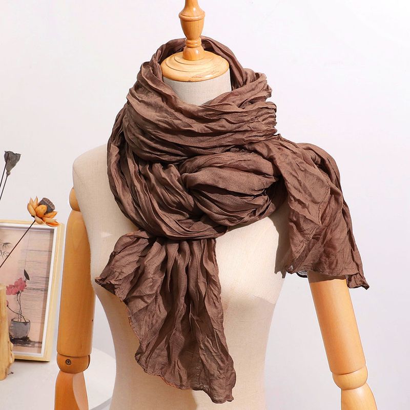 Grenzüberschreitender Außenhandel, geknitterter, gedrehter Baumwoll-Leinen-Schal, langer Schleier, künstlerisches einfarbiges Kopftuch, extra groß_voghion.com