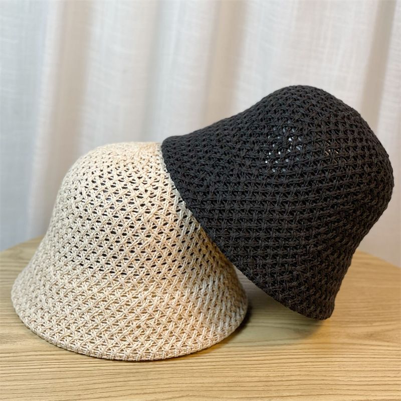 2024 Spring/summer New Korean Version of Niche Knitted Fisherman Hat Women's Hollowed Out Basin Hat Plain and Versatile Bucket Hat_voghion.com