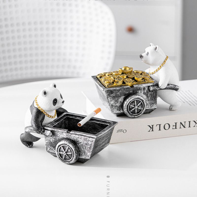 Panda Ashtray With Lid Creative Personality Trendy Anti-Fly Ash Home Living Room Internet Celebrity Ornament Birthday_voghion.com