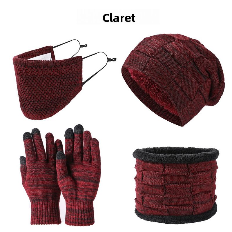 Set di quattro pezzi di cappello, sciarpa, maschera, guanti, caldo e spesso, per uomo e donna, invernale_voghion.com
