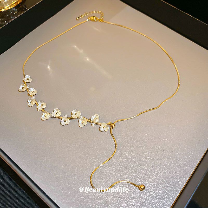 Echt vergoldete Blume eingelegte Diamantperlenkette High-End einfache Schlüsselbeinkette Nischenmode Exquisite Neu_voghion.com