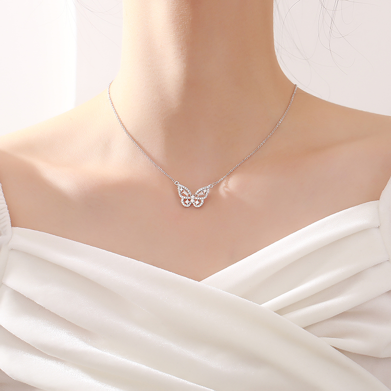 ANENJERY Sier Renkli Kübik Zirkon Kelebek Charm Kolye Kadınlar İçin Gerdanlık Düğün Nişan Takı Hediye S-N707_voghion.com