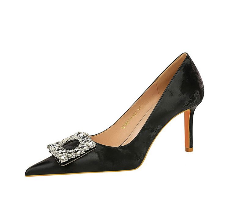 18249-A5 Style Banquet Slim Fit Women' With Thin High Heel, Shallow Mouth, Pointed Metal Rhinetone Button Single_voghion.com