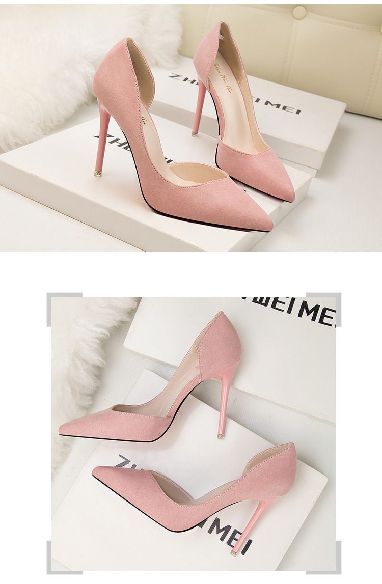 8915-3 Korean version fashionable and minimalist slim high heeled suede for slimming effect, shallow mouthed pointed_voghion.com