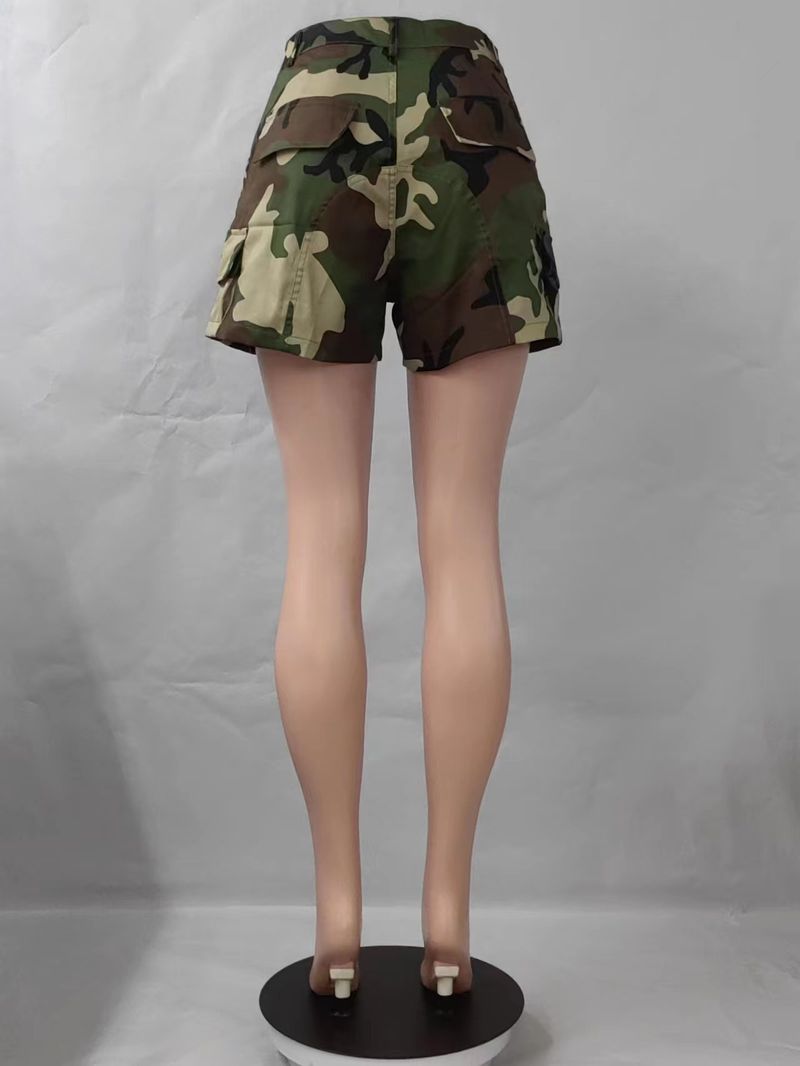Vêtements pour femmes, short de travail à imprimé camouflage avec poches plaquées et coutures_voghion.com