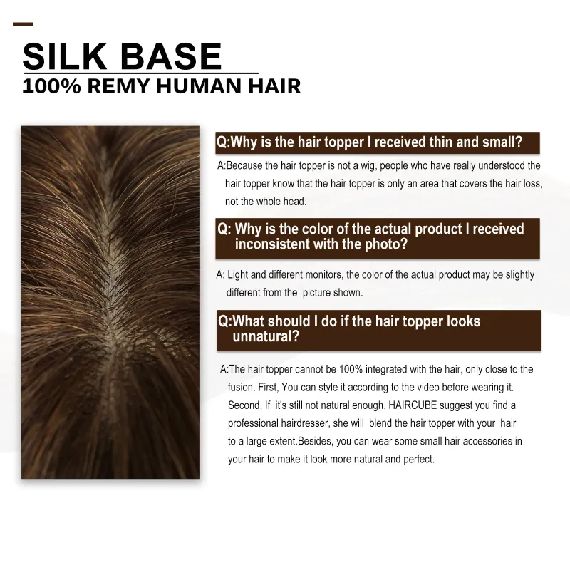 Topper per capelli umani Remy al 100% con frangia, toupee marrone, pezzi di capelli con base in seta, clip in topper, capelli per le donne, perdita di capelli_voghion.com