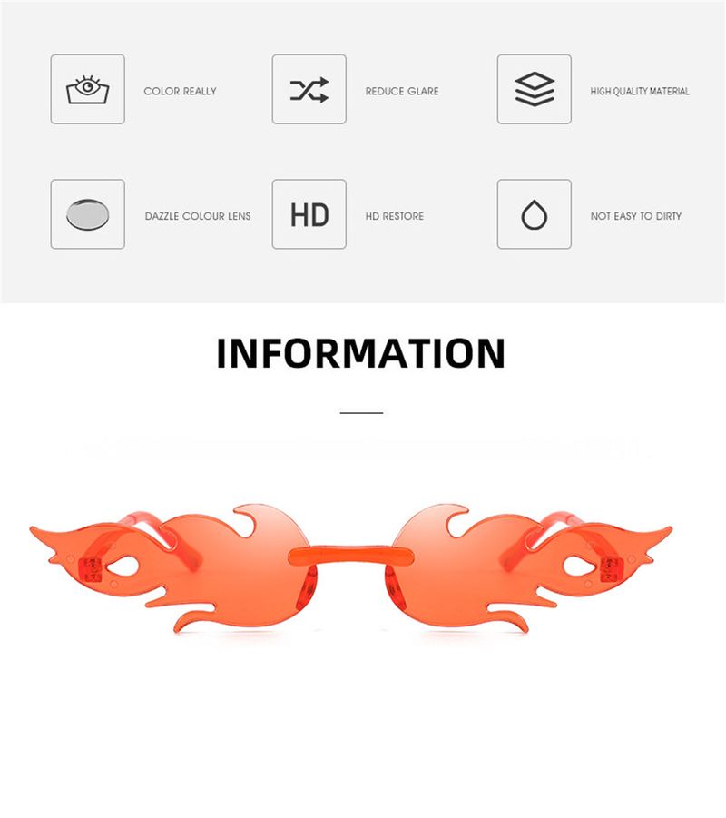Fashion 1pcs Vintage Trendy Fire Flame Sunglasses Wave Rimless UV400 Outdoor Cycling Eye Glasses Personalized Party Accessories_voghion.com