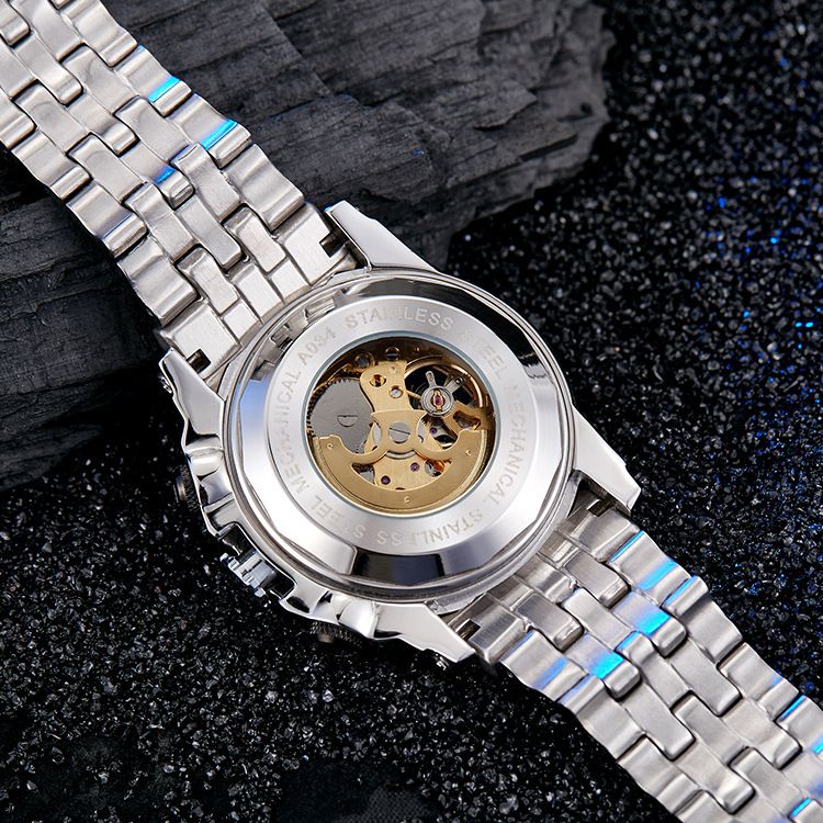 Men's Automatic Skeleton Mechanical Watch With Stainless Steel Band, Fashionable Design, Water Resistant Mechanical Watch Watch Universal_voghion.com