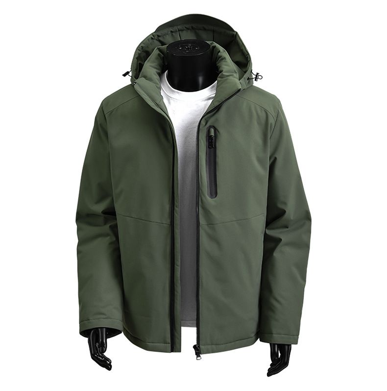 Herrenbekleidung Winterjacke mit Kapuze – Softshell-Outdoormantel, lockere Passform, warmes Fleecefutter, mehrere Taschen (Schwarz, Armeegrün, Beige, Marineblau)_voghion.com
