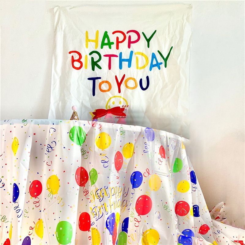 Disposable PEVA plastic tablecloth, thickened oil proof cartoon balloon tablecloth, party and kindergarten tablecloth_voghion.com