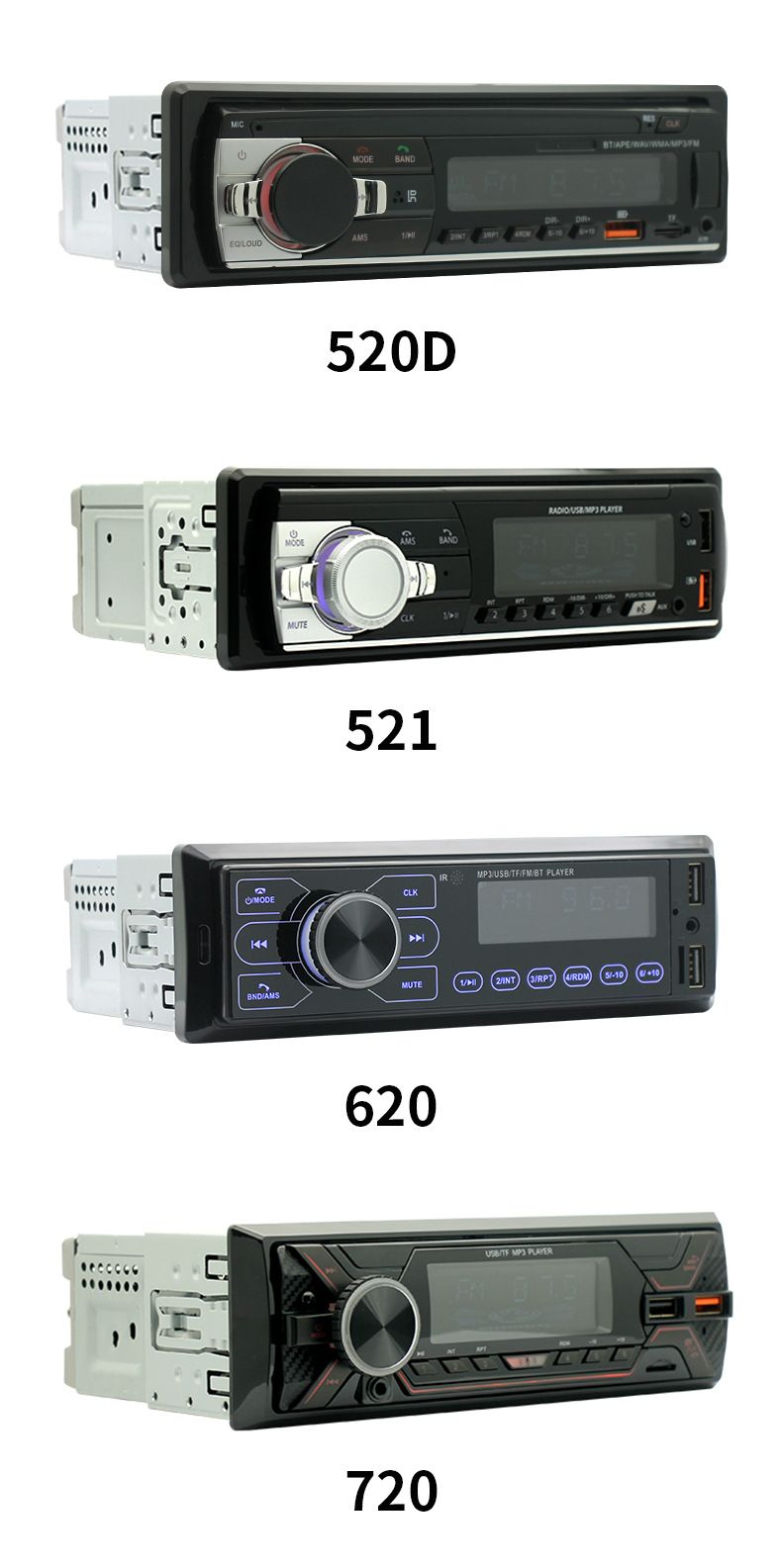 520 Autospiller USB Kaart Radio Bluetooth Fräiléisst MP3 Kuerzspiller Verloschtlos Musek_voghion.com
