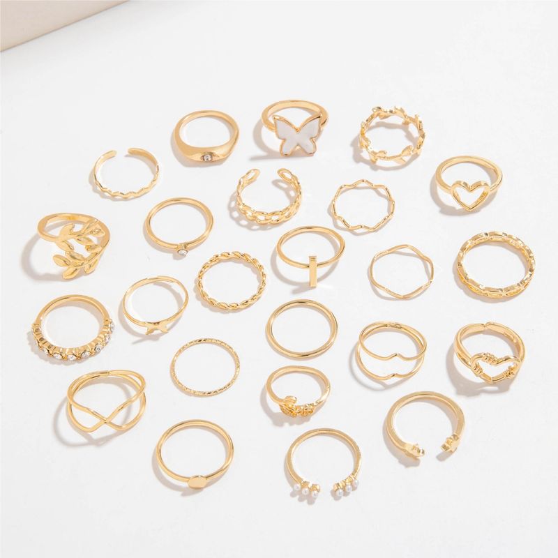 Nuevo anillo versátil de moda con forma de corazón y hoja, con personalidad geométrica, apilable, para nudillos, conjunto de varias piezas_voghion.com