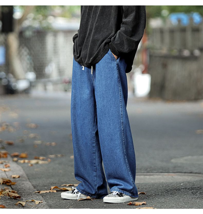 Dark Blue Vintage Jeans Men's Japanese Trendy Brand Drape Straight Pants Ins High Street Ruffian Handsome Drawstring Wide-leg Pants_voghion.com