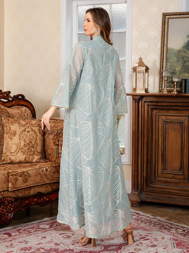 Elegante abito Abaya ricamato – Abito lungo musulmano a maniche lunghe per donna (M-XXL, rosso/beige/verde)_voghion.com