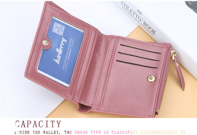 Kurze Damen-Geldbörse mit Reißverschluss, zweifach gefaltete Schnalle, Reißverschluss, Lackleder, süße kleine Geldbörse_voghion.com