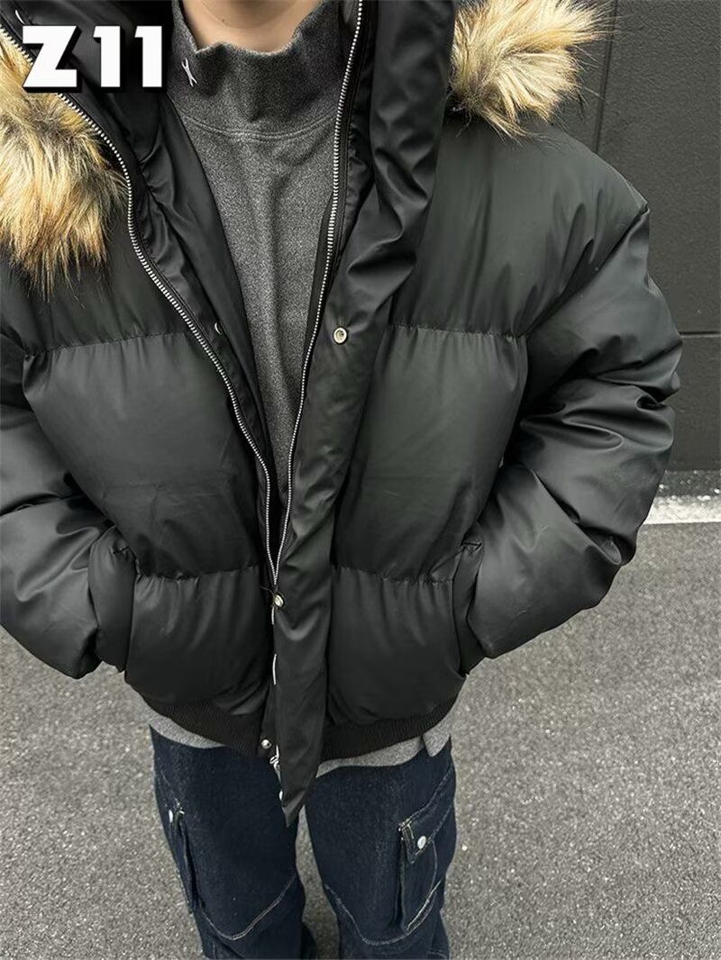 Herrenbekleidung Winter Retro Abnehmbarer Pelzkragen PU-Leder Baumwolljacke Für Männer Und Frauen Im Amerikanischen Stil Dicker Warmer Baumwollmantel_voghion.com