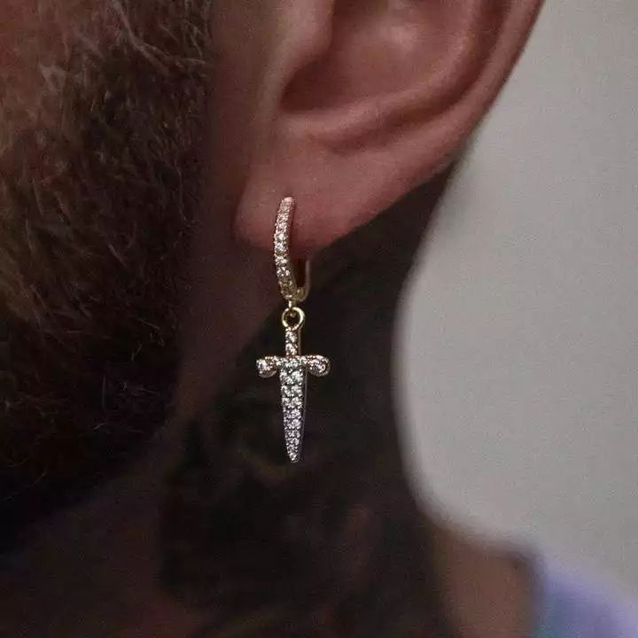 Hip Hop Neue Kreuz Schwert Ohrringe Mode Trend Intarsien Zirkon herren Ohrringe_voghion.com