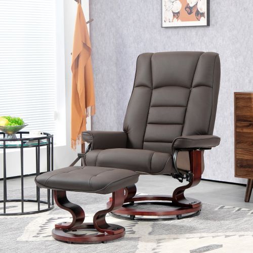 HOMCOM Recliner With Ottoman, Swivel Recliner Chair And Ottoman, Leather Reclining Chair With High Back And Wood Frame For Living Room, Bedroom, Brown_voghion.com