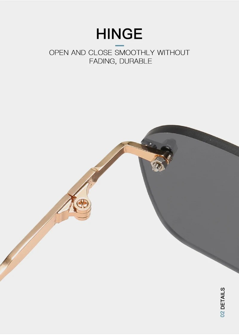 Nouveautés Lunettes de soleil sans monture à la mode pour hommes et femmes Lunettes de soleil classiques légères pour hommes Lunettes rectangulaires sans cadre UV400_voghion.com