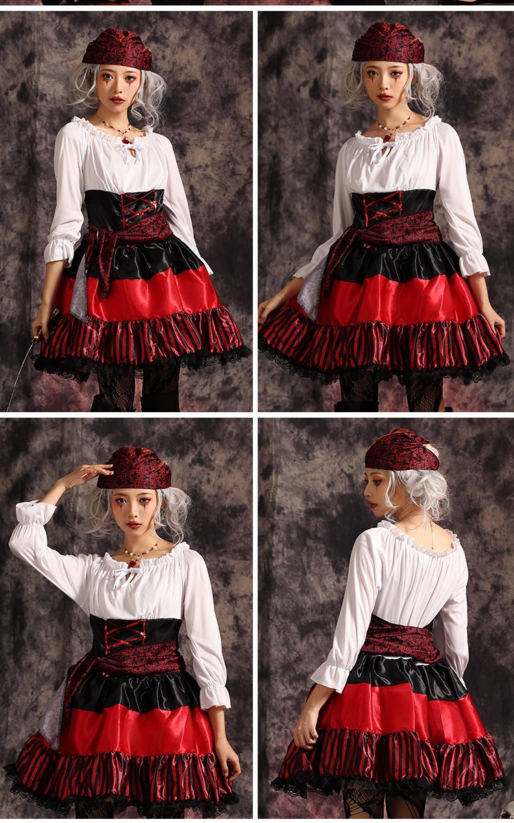 Halloweeniõhtu peod, koosviibimised, navigaatorid, cosplay kostüümid, punaste triipudega pitsilised piraadid_voghion.com
