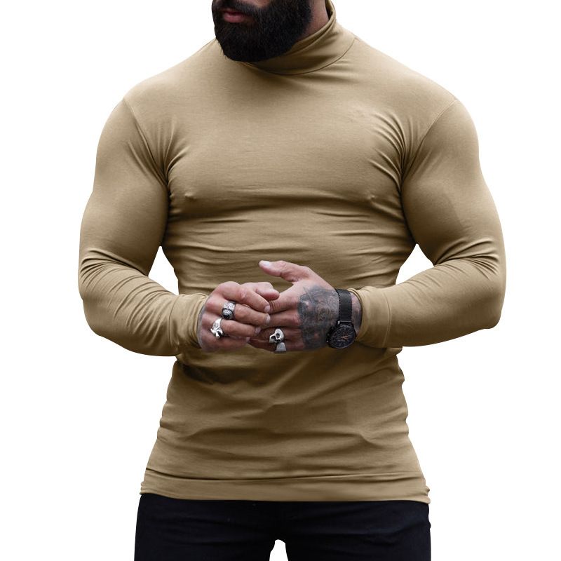 Nuovo maglione a collo alto in cashmere aderente tinta unita, strato interno caldo da uomo_voghion.com