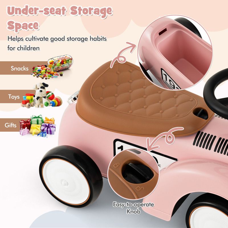 Kids Ride On Car Toddlers Retro Push Car Foot To Floor Riding Toy W/ Storage_voghion.com