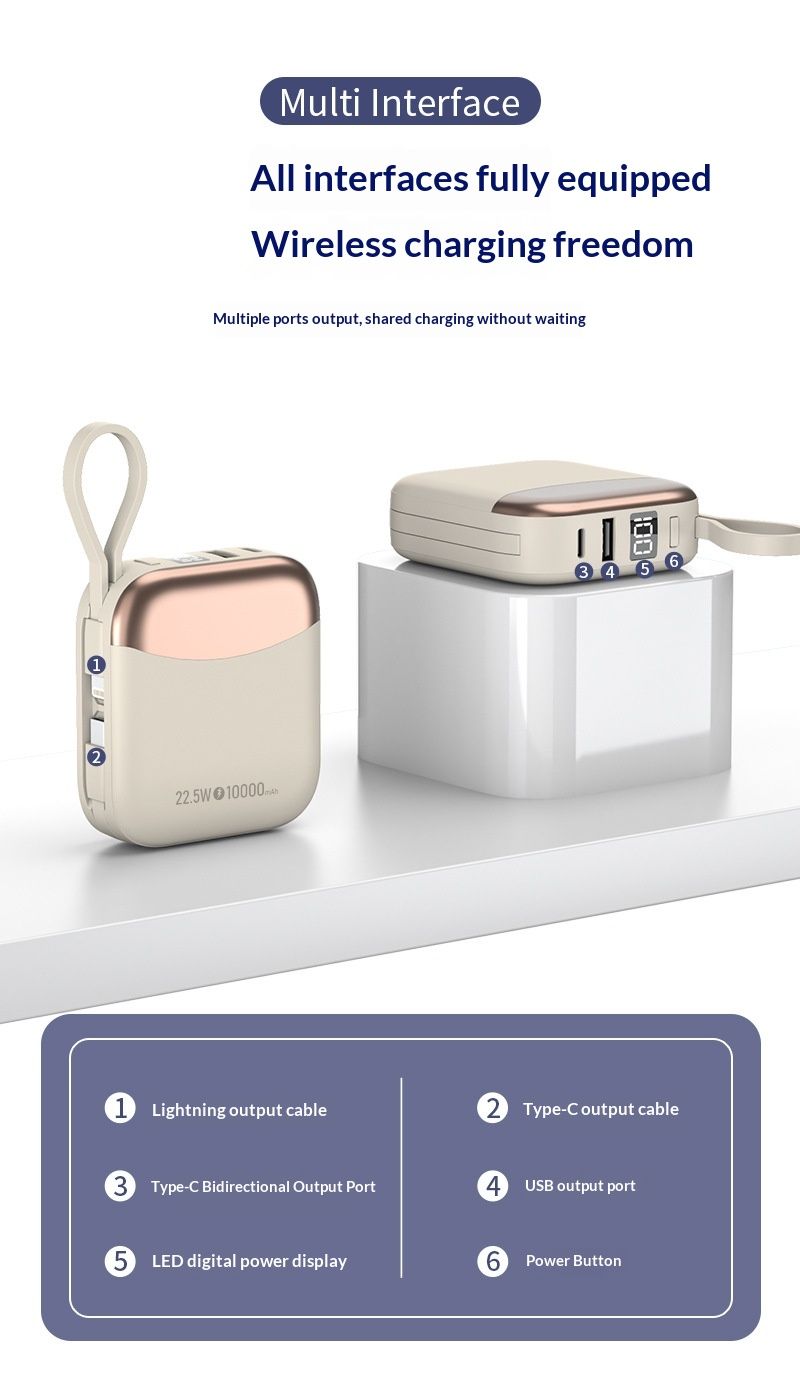 Mini cordino portatile Private Model da 10000 mAh con ricarica super veloce e cavo integrato, regalo di alimentazione mobile_voghion.com