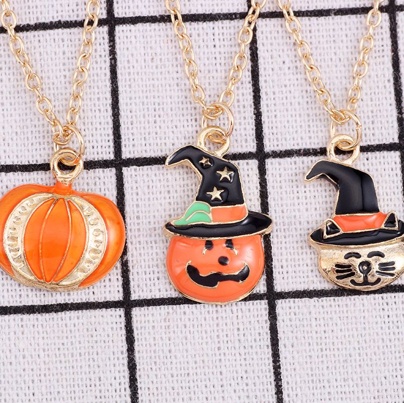 Gioielli alla moda e di personalità a tema Halloween, collana creativa con testa di gatto, cappello magico con zucca e olio, pendente a catena, regalo esagerato_voghion.com