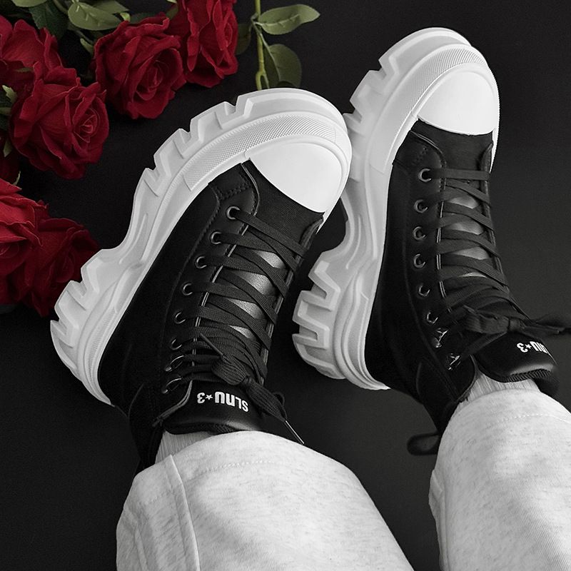 Lässige Herren-Sneaker mit dicker Sohle – High-Top-Unisex-Schuhe aus PU-Leder für den täglichen Gebrauch (Schwarz/Weiß, Größe 37–44)_voghion.com