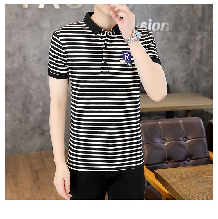 2025 Sommer Neues T-Shirt Mode Gestreifter Rundhalsausschnitt Kurzarm-T-Shirt für Herren Lässiges Remote-Säumen Herren Sommerkleidung 5026_voghion.com