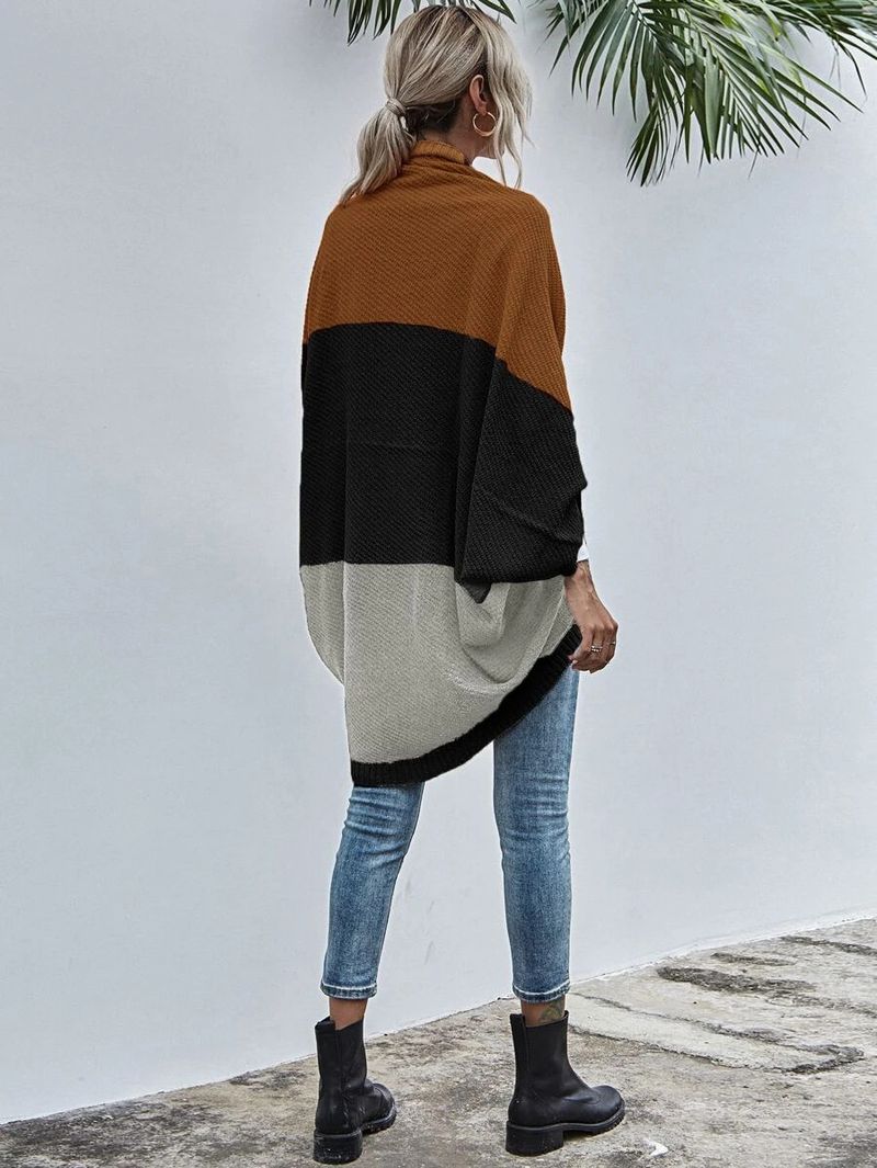 Damenbekleidung, kontrastierende Schal-Cardigan-Pulloverjacke mit Farbblockmuster_voghion.com
