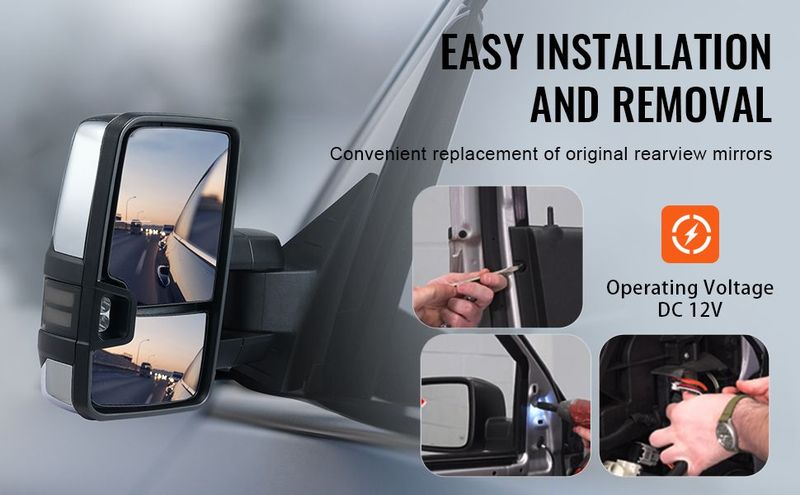 VEVOR Towing Mirrors Fit For 2008-2014 Chevy Silverado GMC Sierra Power Heated LED Arrow Signal Light Side View Mirror Pair Manual Controlling Telescoping Folding, Silver_voghion.com