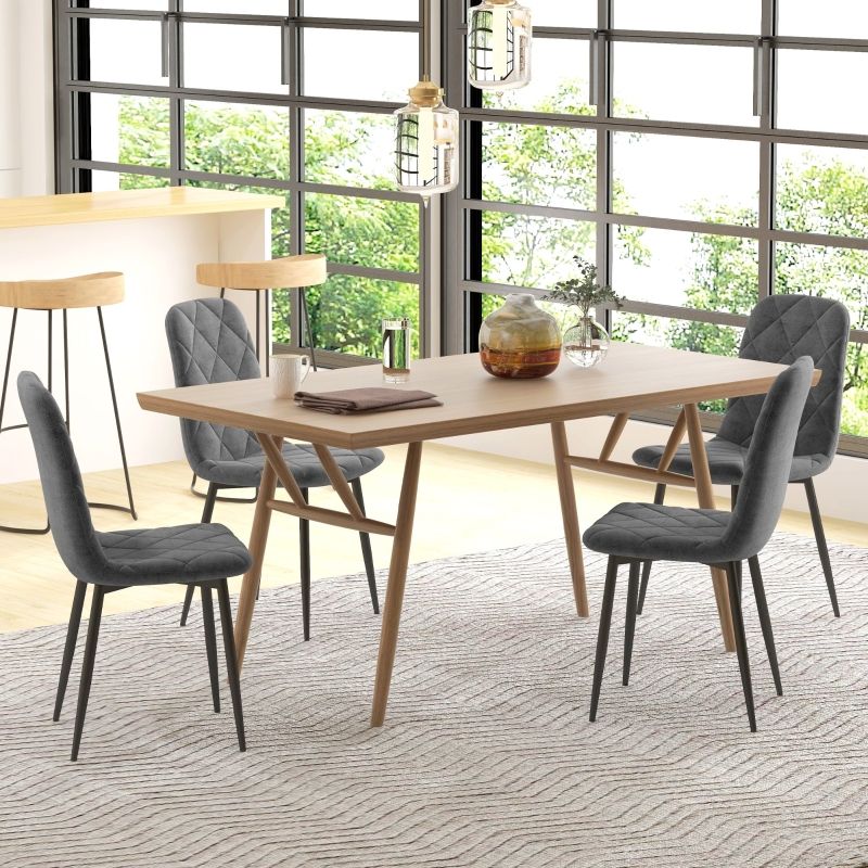 4er Set Küchenstühle Mit Samtoptik, Metallbeine, Grau_voghion.com