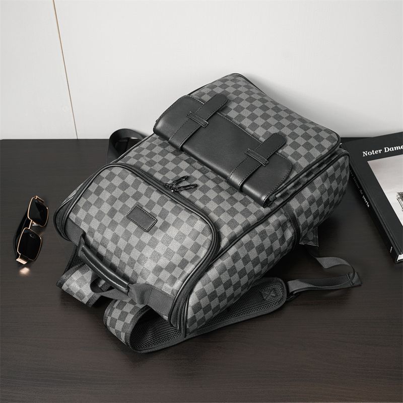 Men's trendy brand minimalist plaid university book computer backpack new model_voghion.com