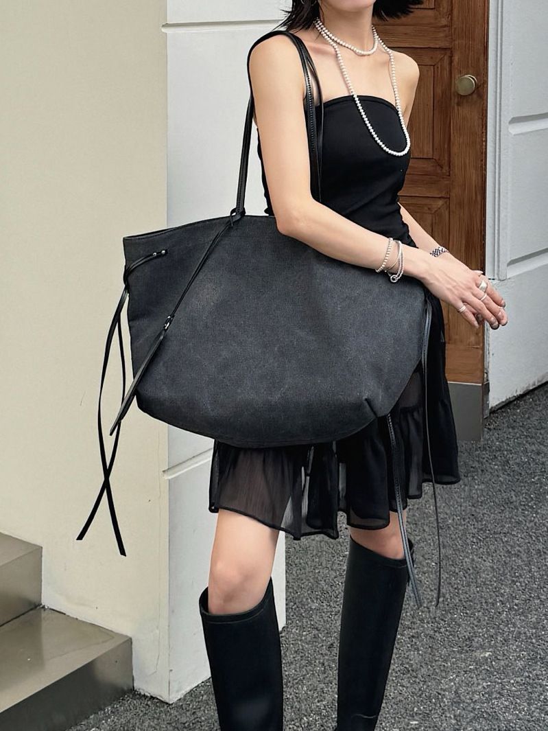 2025 Canvas Splicing Head Layer Cowhide Handbag Fashion Multifunctional Large-capacity Ladies Shoulder Bag Casual Versatile Simple_voghion.com