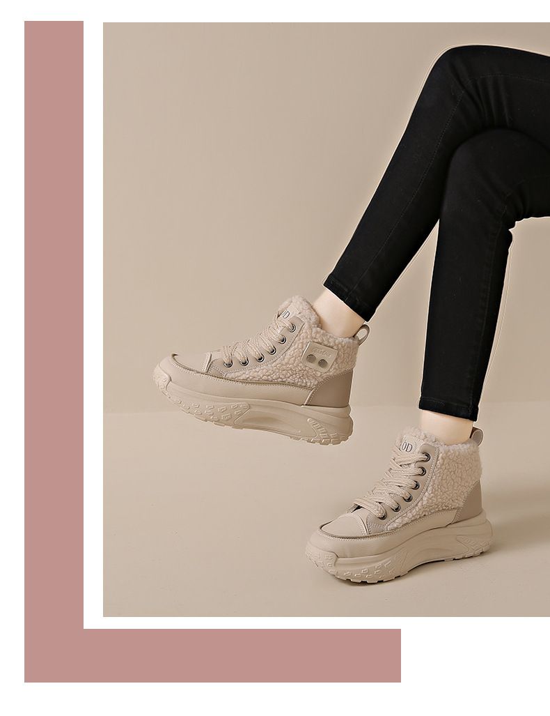 Sneakers invernali con plateau da donna - Scarpe alte foderate in pelliccia sintetica con suola spessa per calore e altezza, stivali casual alla moda per l'uso quotidiano_voghion.com