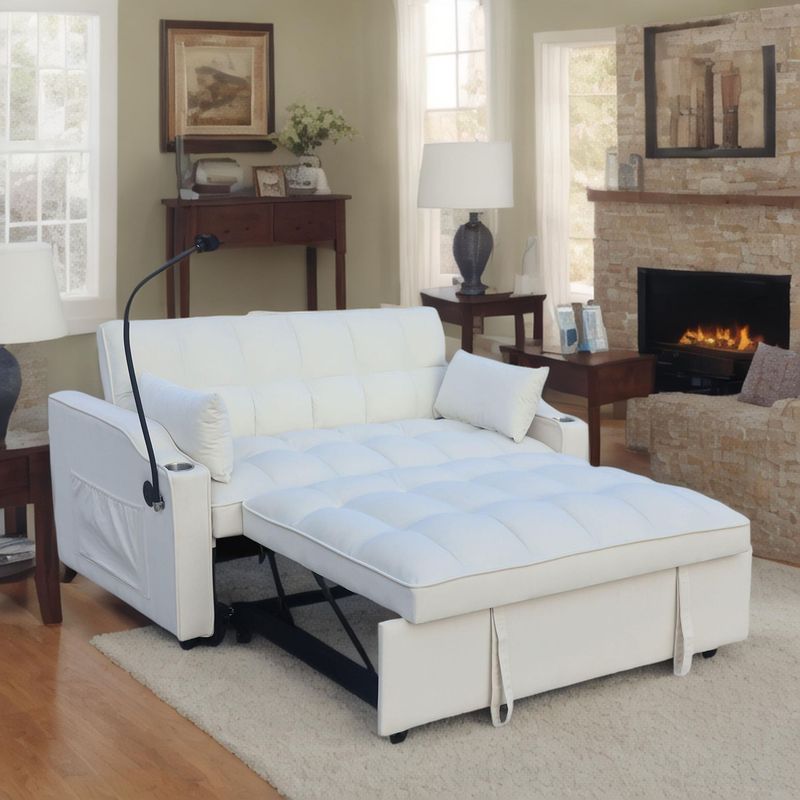 Modern Velvet Loveseat Futon Sofa Couch W/Pullout Bed,Small Love Seat Lounge Sofa With Adjustable Reclining Backrest,Toss Pillows, Pockets,Furniture For Living Room,3 In 1 Convertible Sleeper Sofa Bed_voghion.com