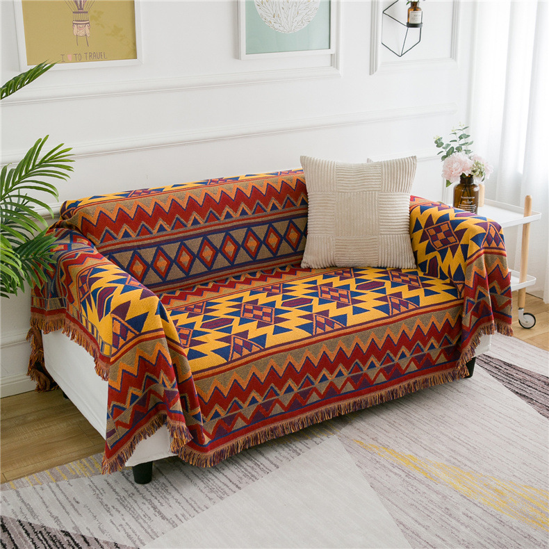 Ethnic style double-sided thickened thread blanket sofa cushion, exposed business blanket, dustproof and aesthetically_voghion.com