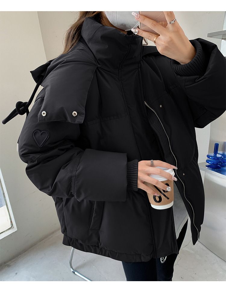 K Gray Heart Kurze Daunenjacke für Damen; Koreanische Version; Studentengröße; Brotmantel für Paare._voghion.com