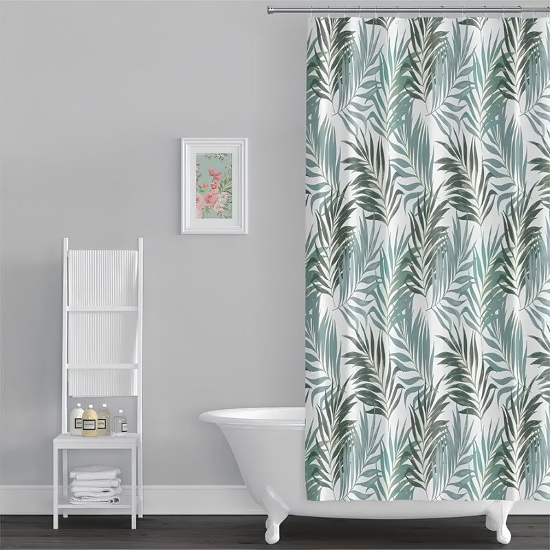 Green Leaf Printed PEVA Shower Curtain Thickened Waterproof Bathroom Curtain Partition Free Punching And Hook_voghion.com