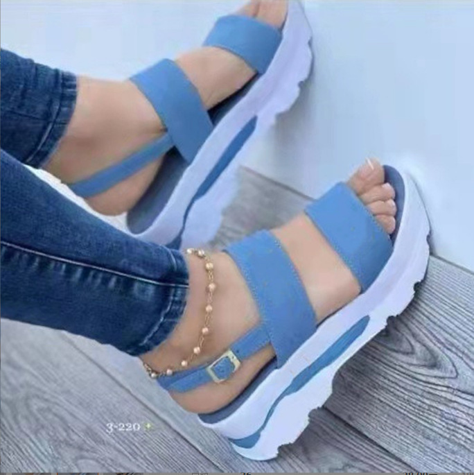 new large size women's shoes wide buckle British style thick bottom wedge fish mouth sandals for women_voghion.com