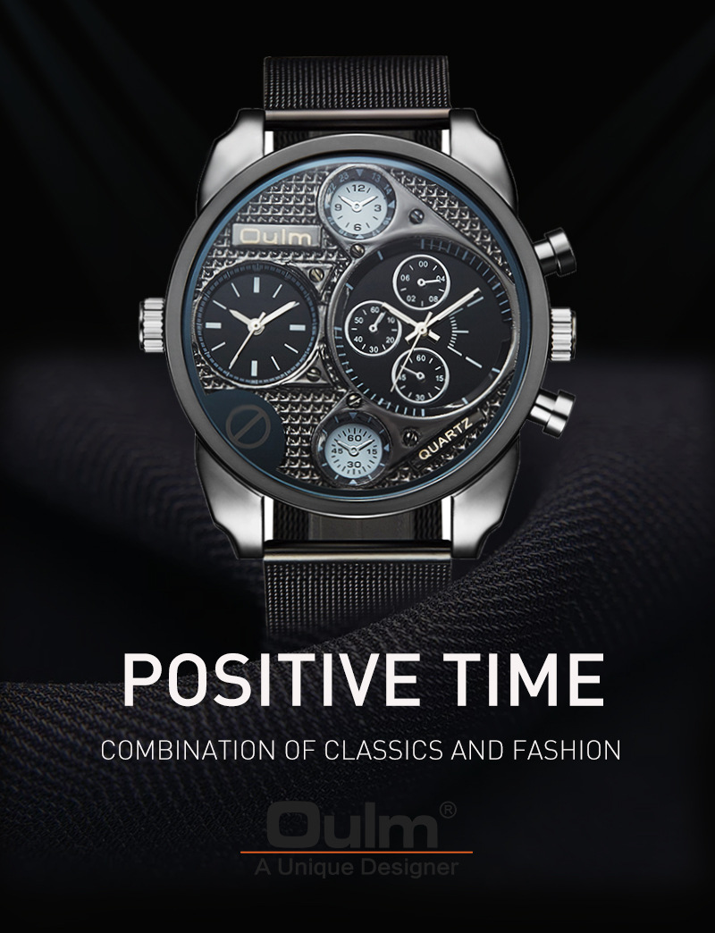 Men's Fashion Watch With Large Dial, GMT Dual Time Function, Stainless Steel Mesh Strap, Quartz Movement, Casual Style Mesh Watch Trendy Brand_voghion.com