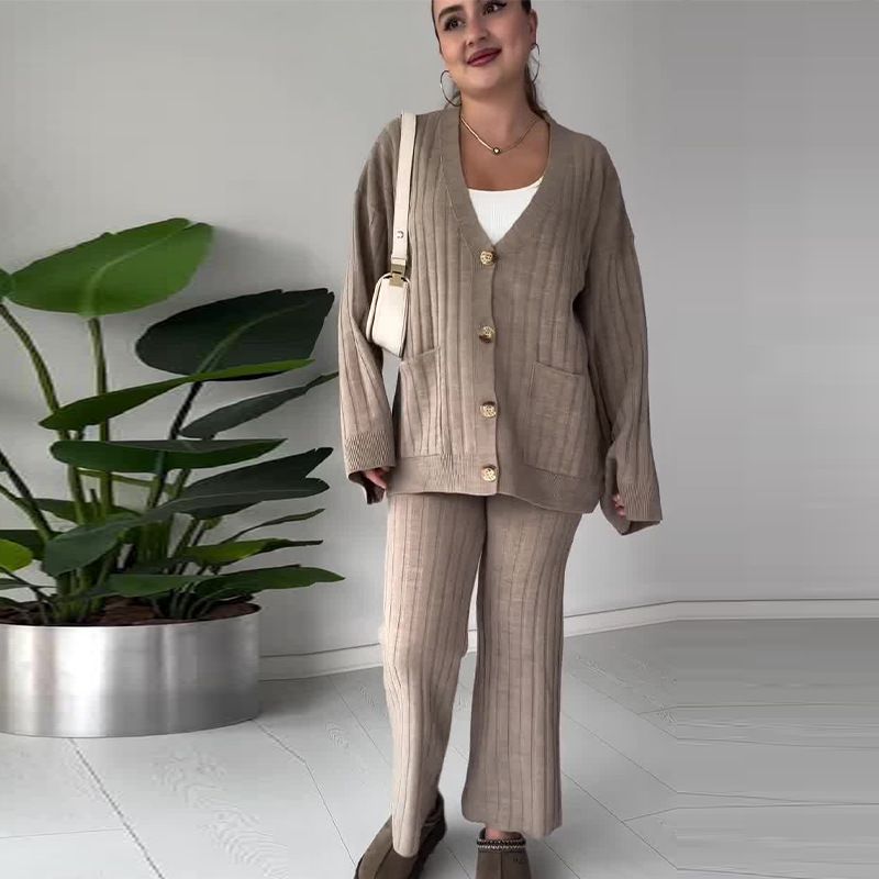 Women's Clothing new fashion solid color loose knit sweater tops two piece suits for women_voghion.com