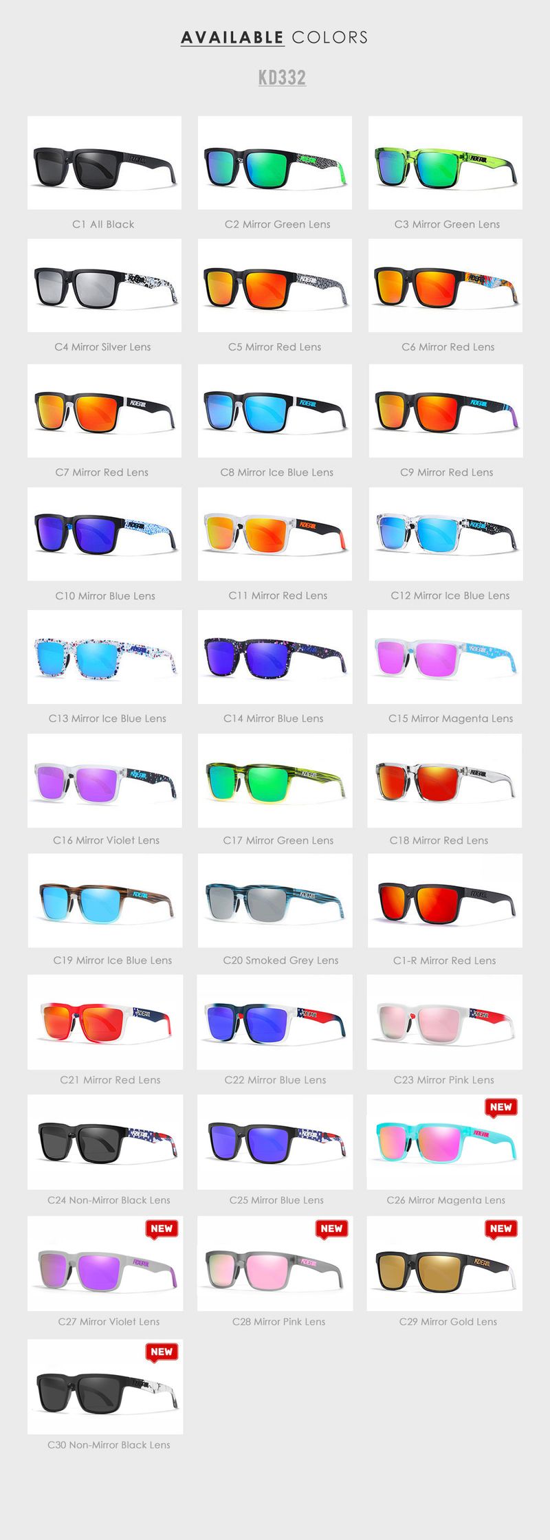 Moda KDEAM Occhiali da sole polarizzati da uomo, quadrati, casual, per esterni, occhiali da sole da donna, unisex, per coppia, con nuova confezione_voghion.com