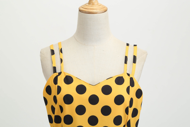 L8036 Neue Sommer frauen Sexy Doppel Strap Open Back Polka Dot Print A-linie Kleid_voghion.com