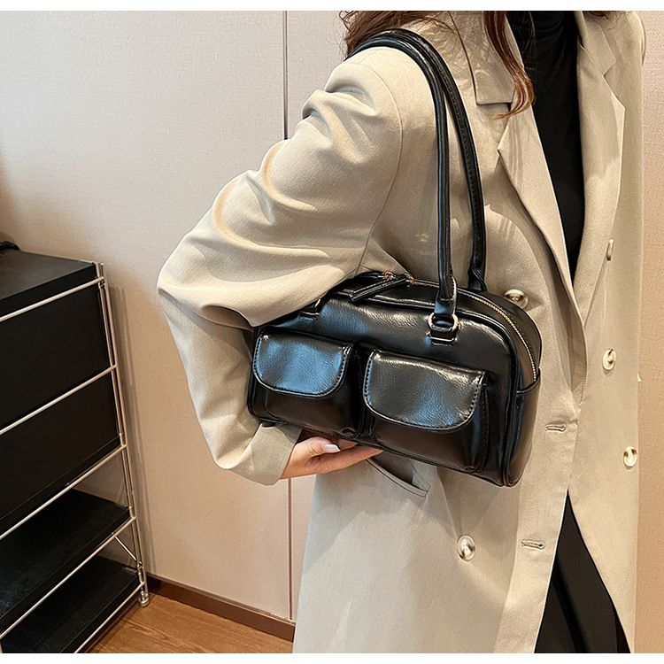 Texture niche crossbody bag, new fashionable bowling handbag, large capacity single shoulder Boston women's bag_voghion.com